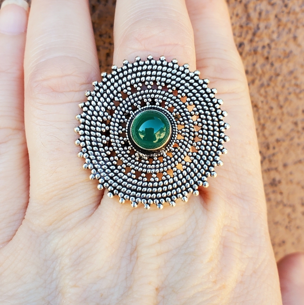 *$15 Sale* New Green Onyx Silver Plated Ring.